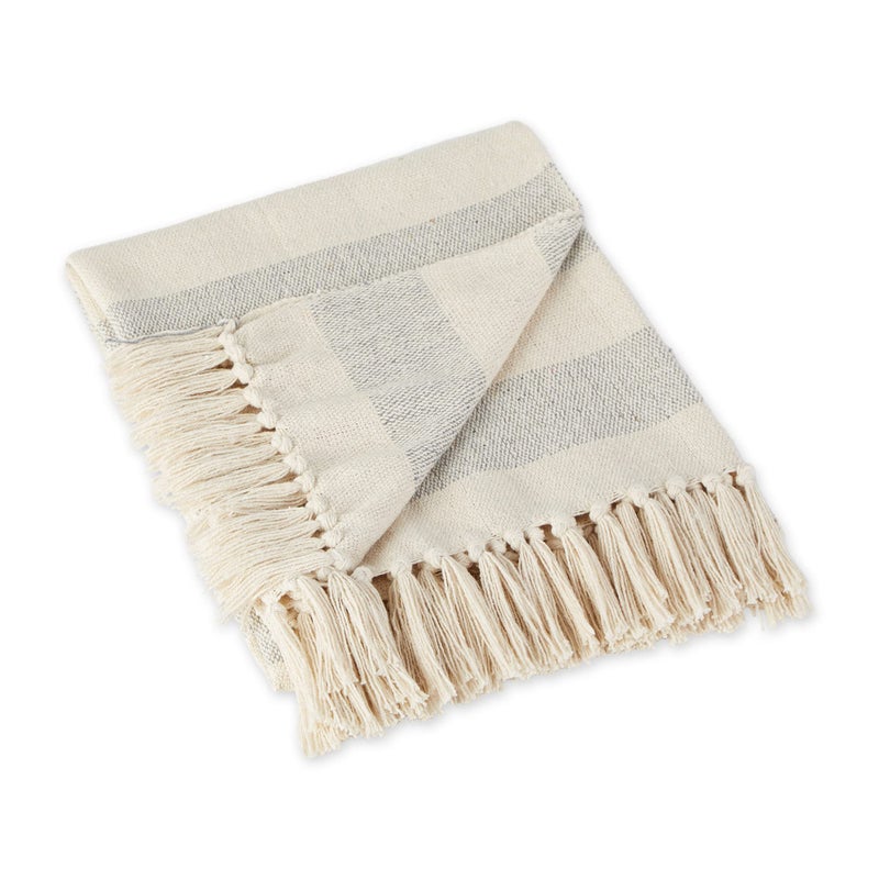 DII Rustic Farmhouse Cotton Cabana Striped Blanket Throw with Fringe, 50 x 60 - Cabana Striped Gray & Off-White - Image 1